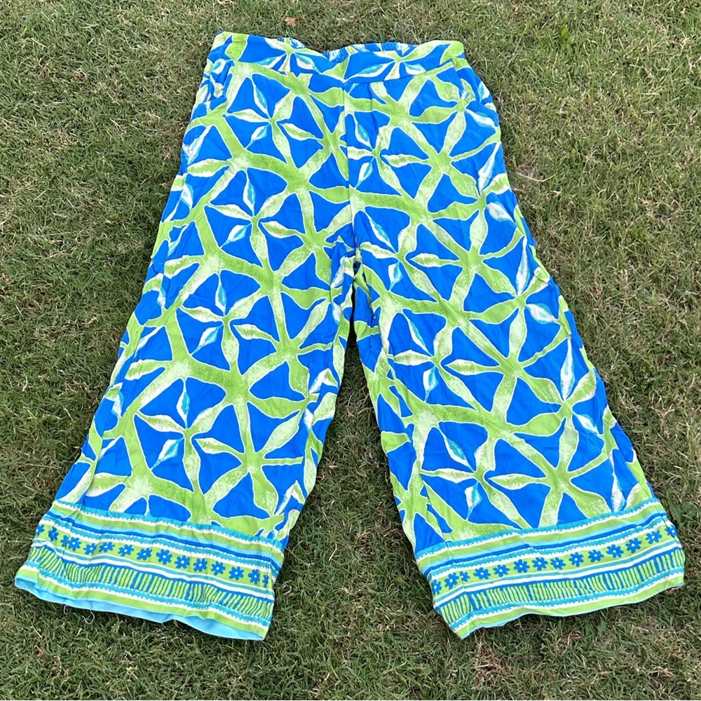 Haute Hippie Blue and Green Patterned Pants EUC
